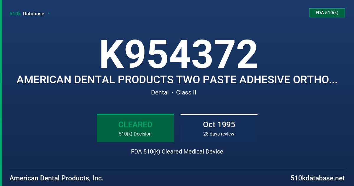 K954372 AMERICAN DENTAL PRODUCTS TWO PASTE ADHESIVE ORTHODONTIC BONDING SYSTEM W/FLUORIDE FDA 510(k) Cleared Medical Device