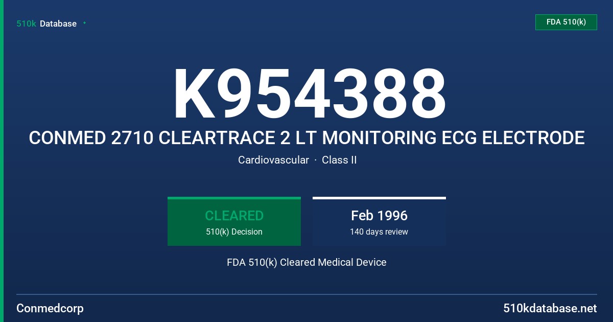 K954388 CONMED 2710 CLEARTRACE 2 LT MONITORING ECG ELECTRODE FDA 510(k) Cleared Medical Device