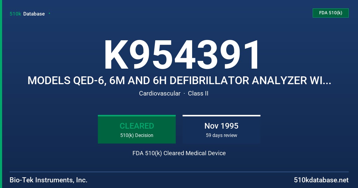 K954391 MODELS QED-6, 6M AND 6H DEFIBRILLATOR ANALYZER WITH OPTIONAL UNIVERSAL PACEMAKER LOAD ADAPTER FDA 510(k) Cleared Medical Device