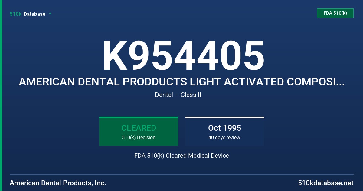 K954405 AMERICAN DENTAL PRODDUCTS LIGHT ACTIVATED COMPOSITE RESIN CORE PASTE WITH FLUORIDE FDA 510(k) Cleared Medical Device
