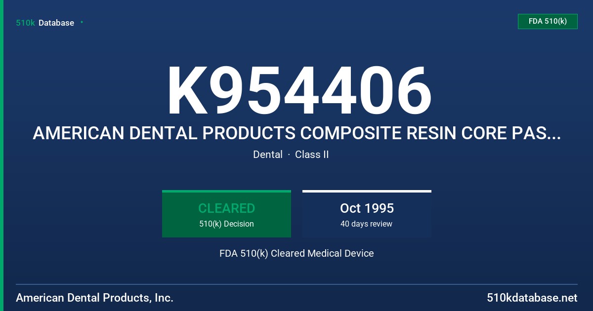 K954406 AMERICAN DENTAL PRODUCTS COMPOSITE RESIN CORE PASTE WITH FLUORIDE FDA 510(k) Cleared Medical Device