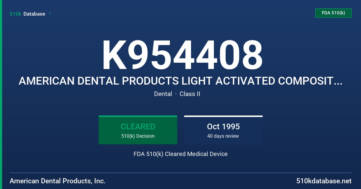 K954408 AMERICAN DENTAL PRODUCTS LIGHT ACTIVATED COMPOSITE RESIN CORE BUILDUP BLUE PASTEE FDA 510(k) Cleared Medical Device