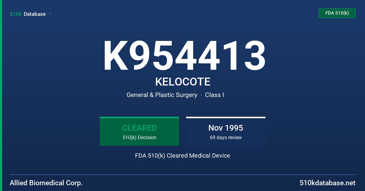 K954413 KELOCOTE FDA 510(k) Cleared Medical Device