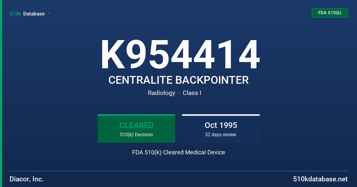 K954414 CENTRALITE BACKPOINTER FDA 510(k) Cleared Medical Device