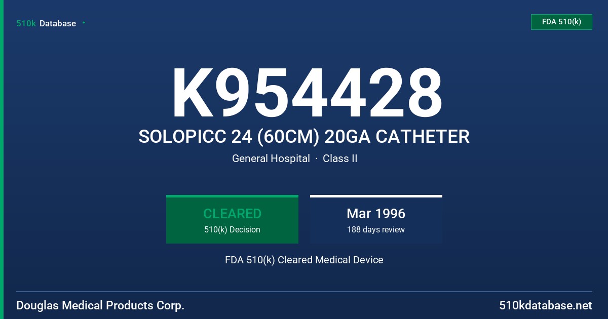 K954428 SOLOPICC 24 (60CM) 20GA CATHETER FDA 510(k) Cleared Medical Device