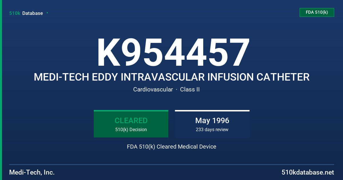 K954457 MEDI-TECH EDDY INTRAVASCULAR INFUSION CATHETER FDA 510(k) Cleared Medical Device