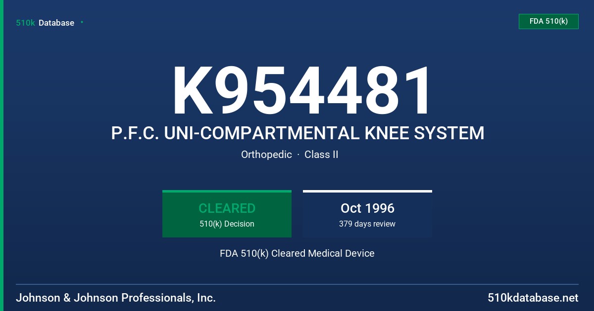 K954481 P.F.C. UNI-COMPARTMENTAL KNEE SYSTEM FDA 510(k) Cleared Medical Device