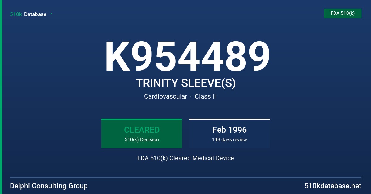 K954489 TRINITY SLEEVE(S) FDA 510(k) Cleared Medical Device