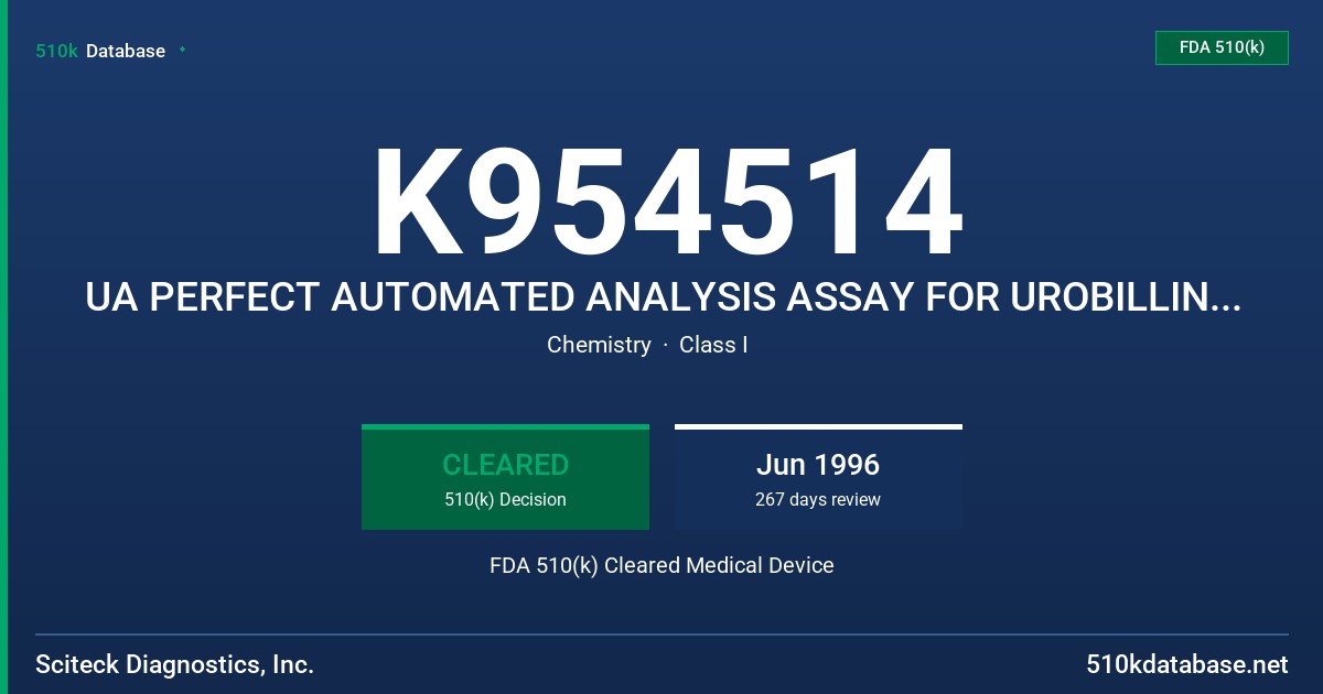 K954514 UA PERFECT AUTOMATED ANALYSIS ASSAY FOR UROBILLINOGEN IN URINE FDA 510(k) Cleared Medical Device