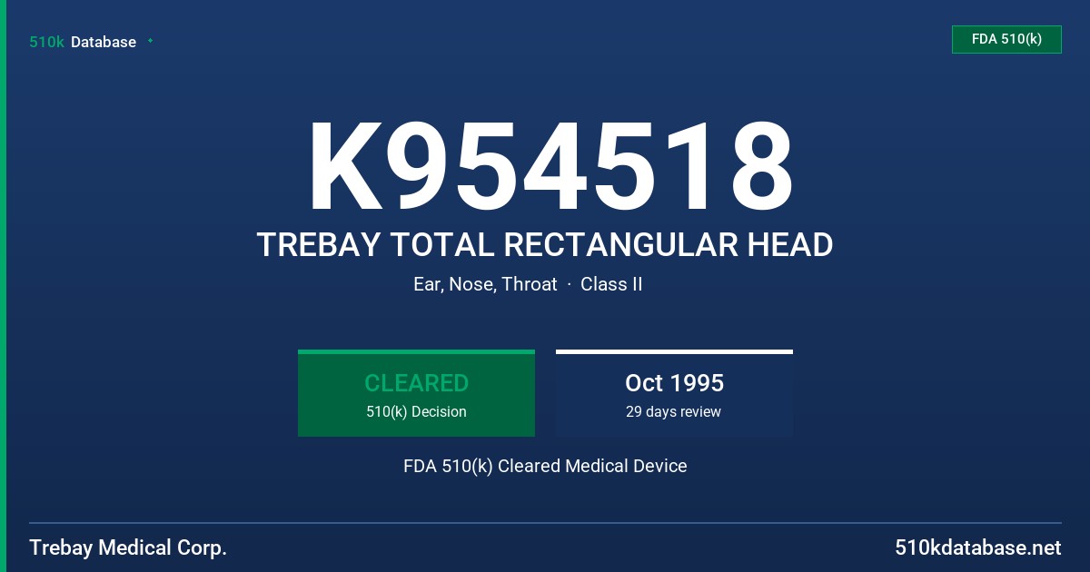 K954518 TREBAY TOTAL RECTANGULAR HEAD FDA 510(k) Cleared Medical Device