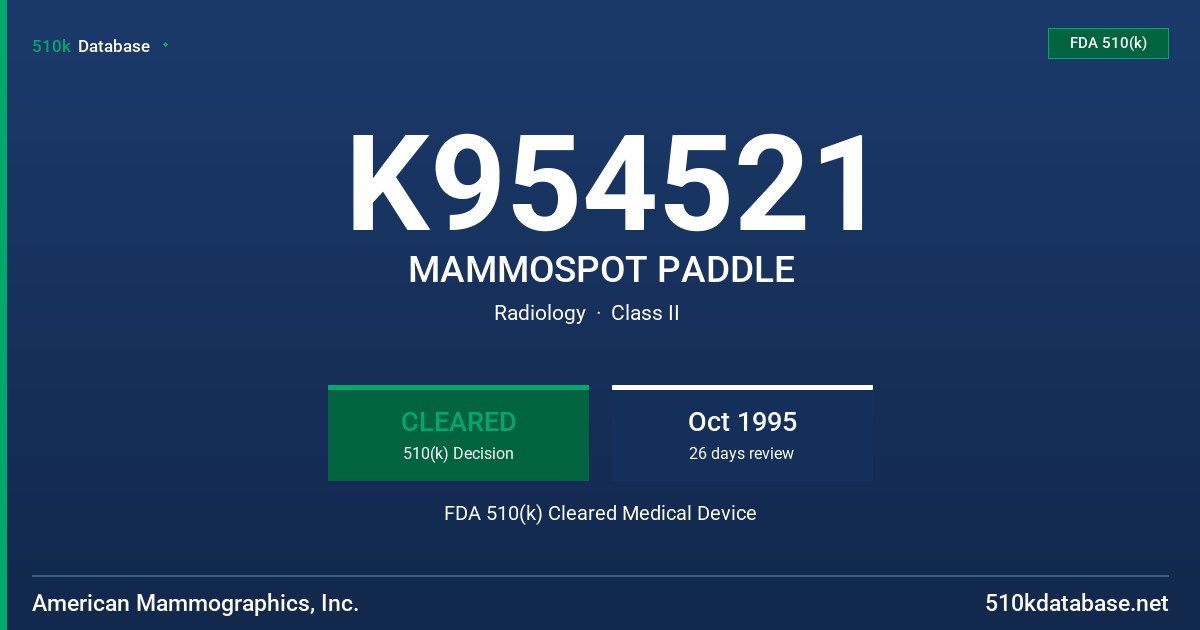 K954521 MAMMOSPOT PADDLE FDA 510(k) Cleared Medical Device