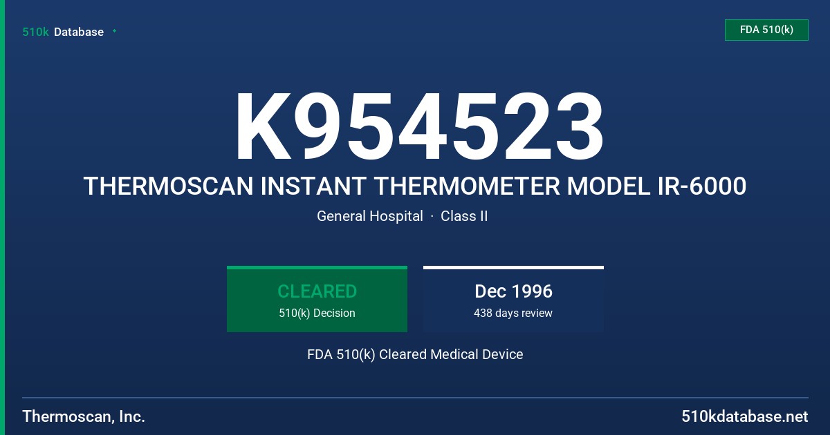 K954523 THERMOSCAN INSTANT THERMOMETER MODEL IR-6000 FDA 510(k) Cleared Medical Device