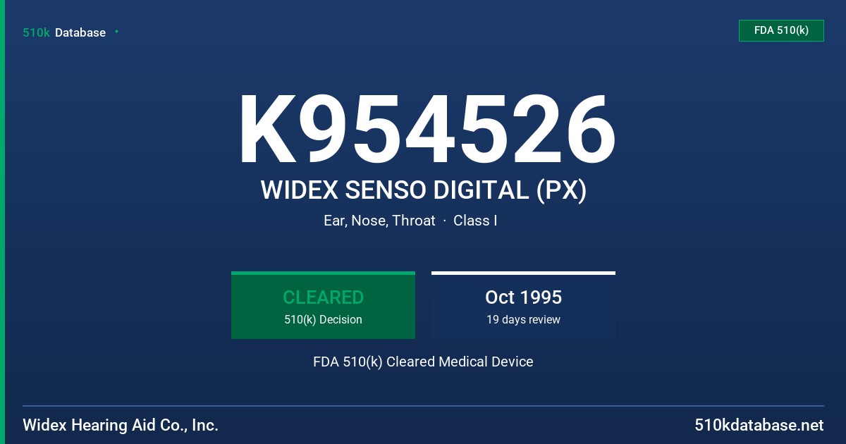 K954526 WIDEX SENSO DIGITAL (PX) FDA 510(k) Cleared Medical Device