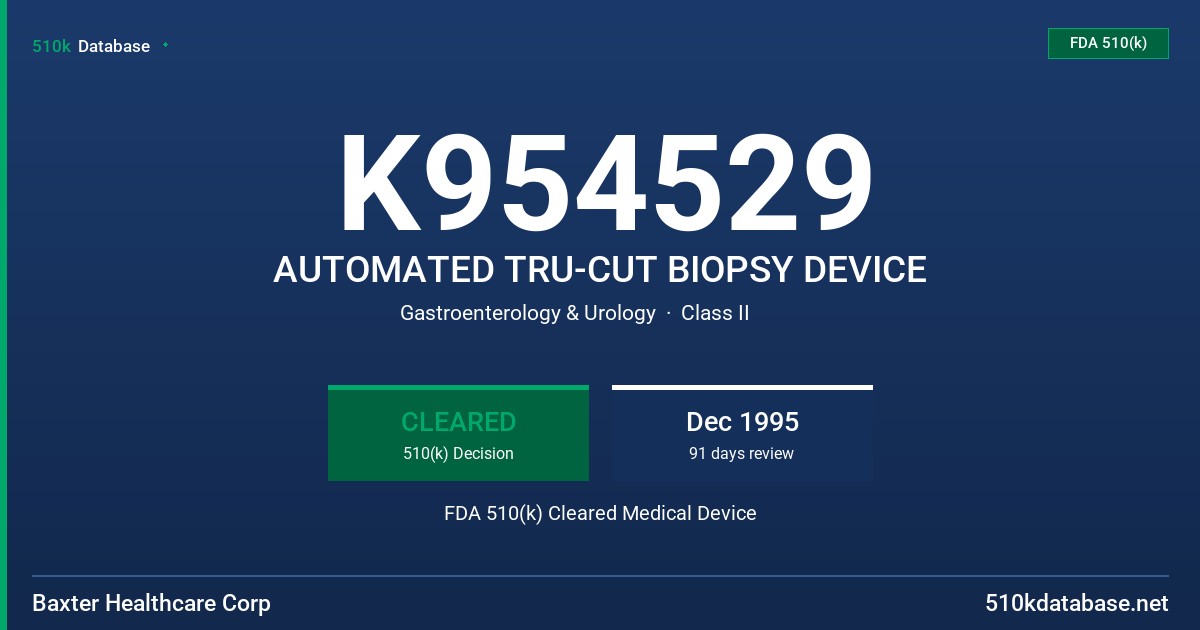 K954529 AUTOMATED TRU-CUT BIOPSY DEVICE FDA 510(k) Cleared Medical Device