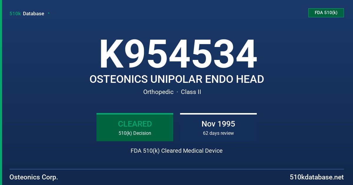 K954534 OSTEONICS UNIPOLAR ENDO HEAD FDA 510(k) Cleared Medical Device
