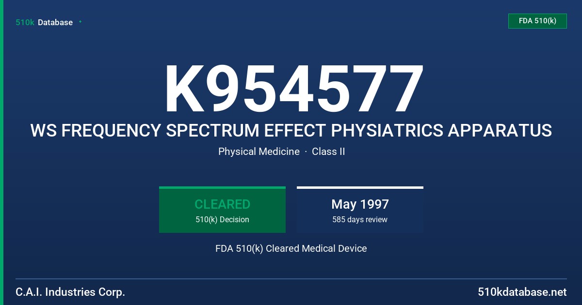 K954577 WS FREQUENCY SPECTRUM EFFECT PHYSIATRICS APPARATUS FDA 510(k) Cleared Medical Device