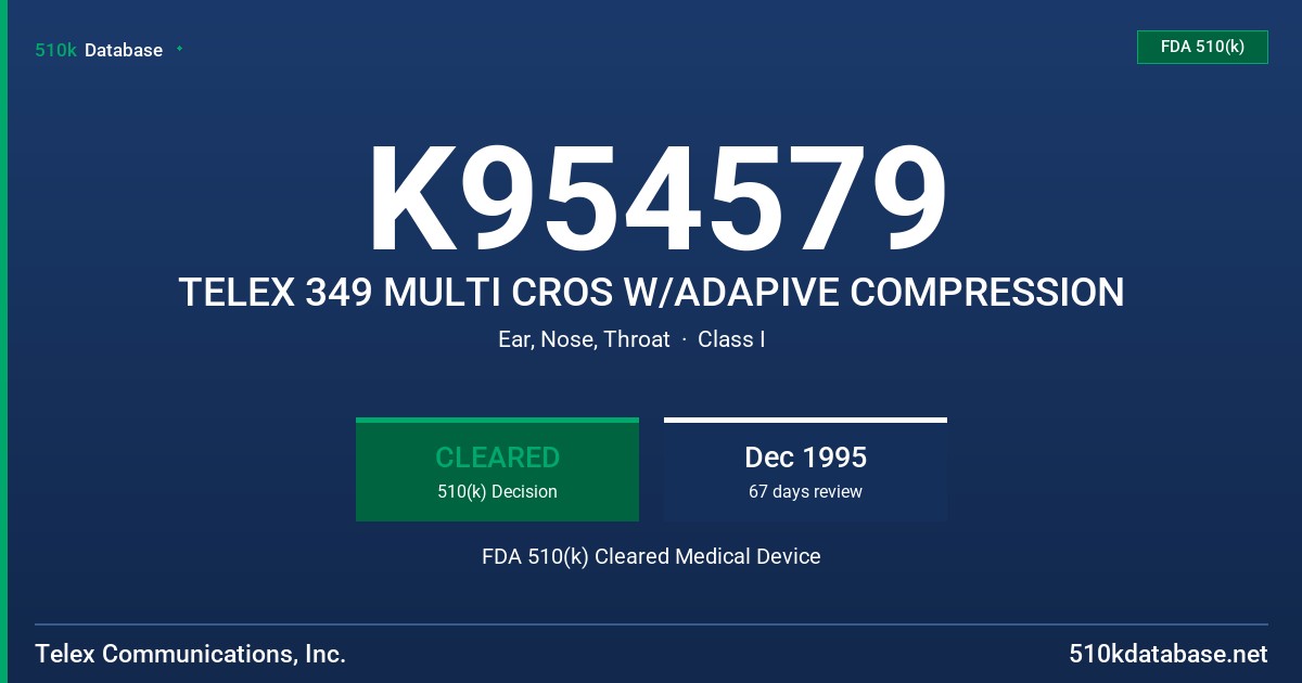 K954579 TELEX 349 MULTI CROS W/ADAPIVE COMPRESSION FDA 510(k) Cleared Medical Device