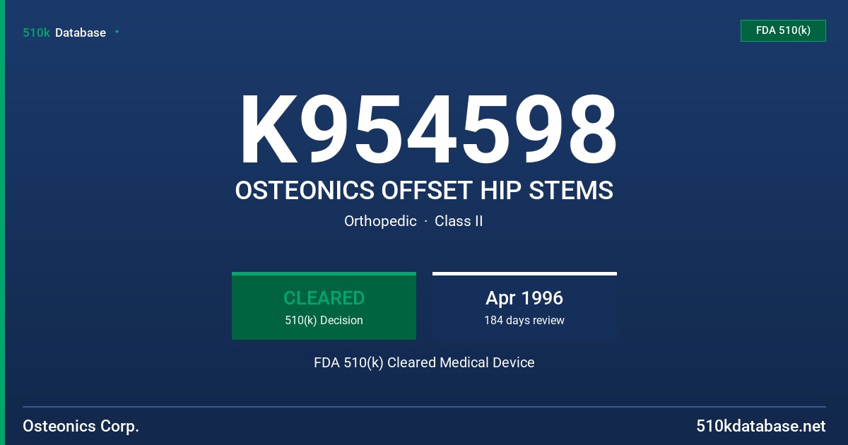 K954598 OSTEONICS OFFSET HIP STEMS FDA 510(k) Cleared Medical Device
