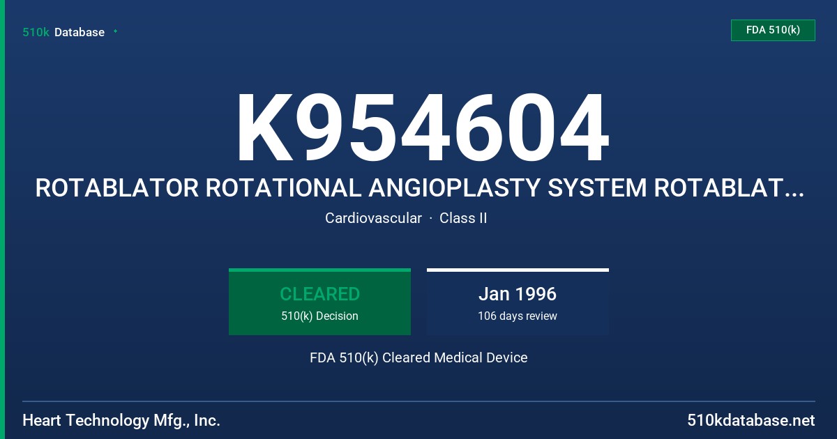 K954604 ROTABLATOR ROTATIONAL ANGIOPLASTY SYSTEM ROTABLATOR SYSTEM'S GUIDE WIRE LINE FDA 510(k) Cleared Medical Device