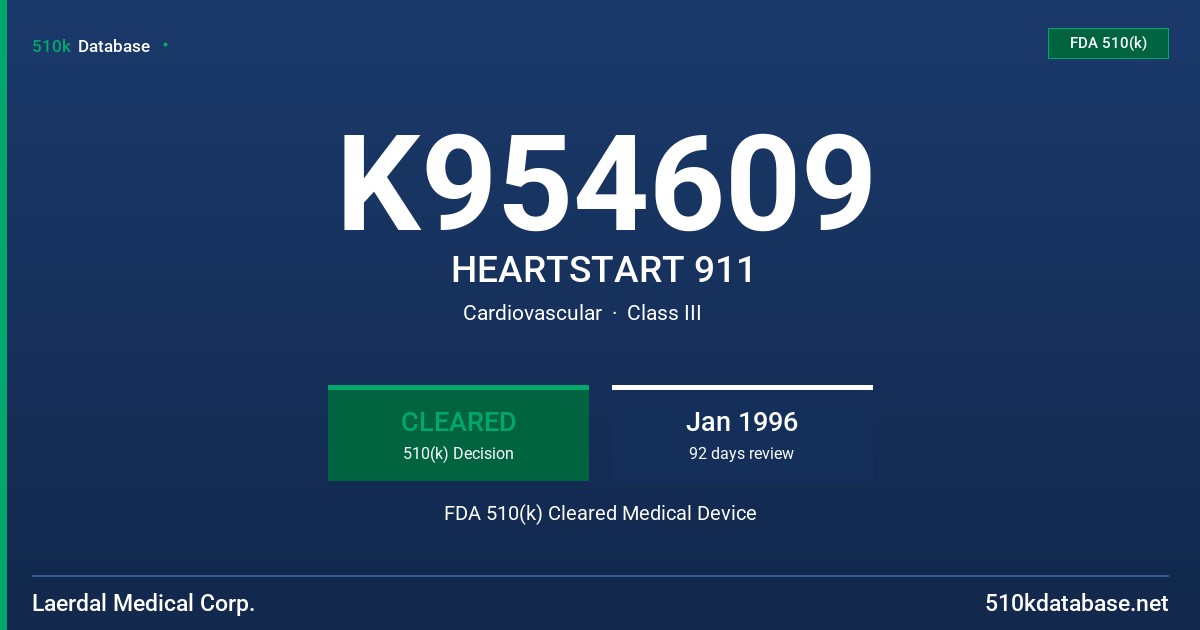 K954609 HEARTSTART 911 FDA 510(k) Cleared Medical Device