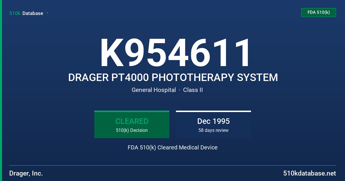 K954611 DRAGER PT4000 PHOTOTHERAPY SYSTEM FDA 510(k) Cleared Medical Device