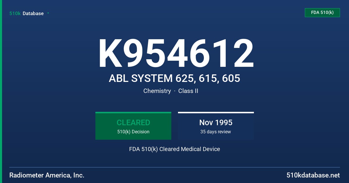 K954612 ABL SYSTEM 625, 615, 605 FDA 510(k) Cleared Medical Device