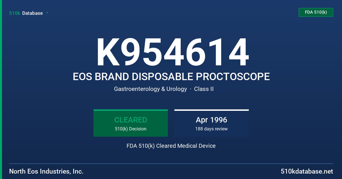 K954614 EOS BRAND DISPOSABLE PROCTOSCOPE FDA 510(k) Cleared Medical Device