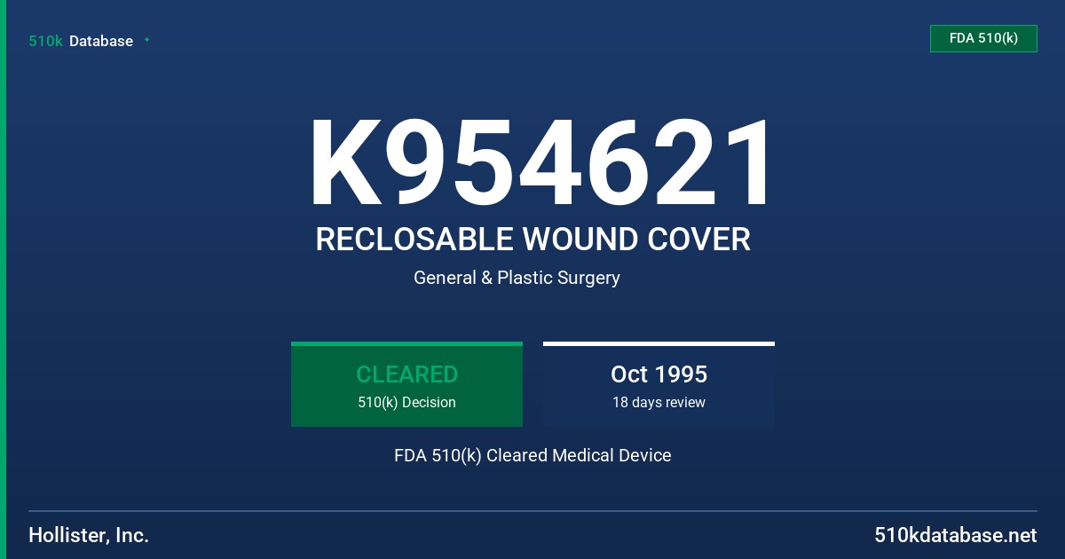 K954621 RECLOSABLE WOUND COVER FDA 510(k) Cleared Medical Device