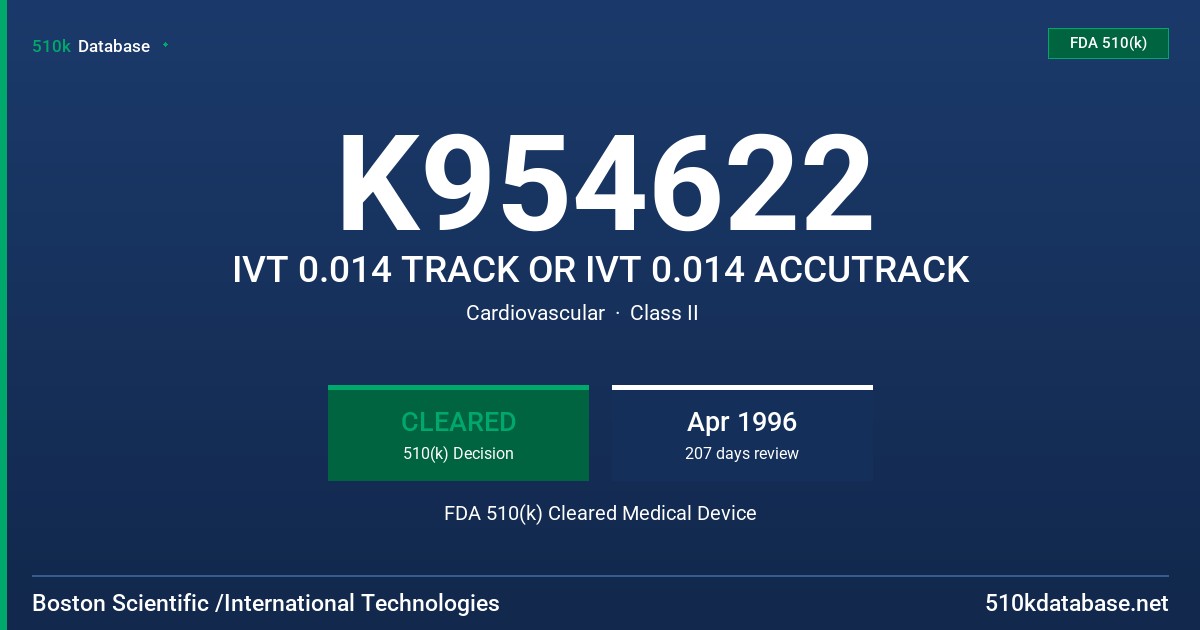 K954622 IVT 0.014 TRACK OR IVT 0.014 ACCUTRACK FDA 510(k) Cleared Medical Device
