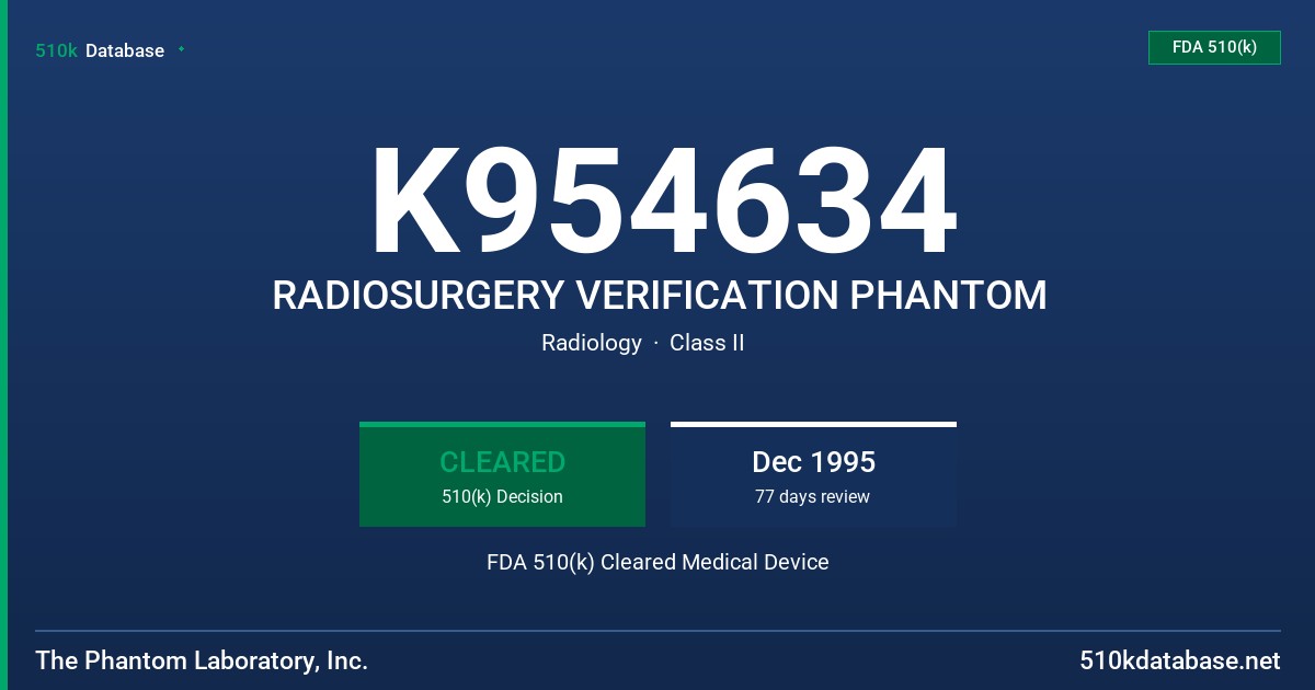 K954634 RADIOSURGERY VERIFICATION PHANTOM FDA 510(k) Cleared Medical Device