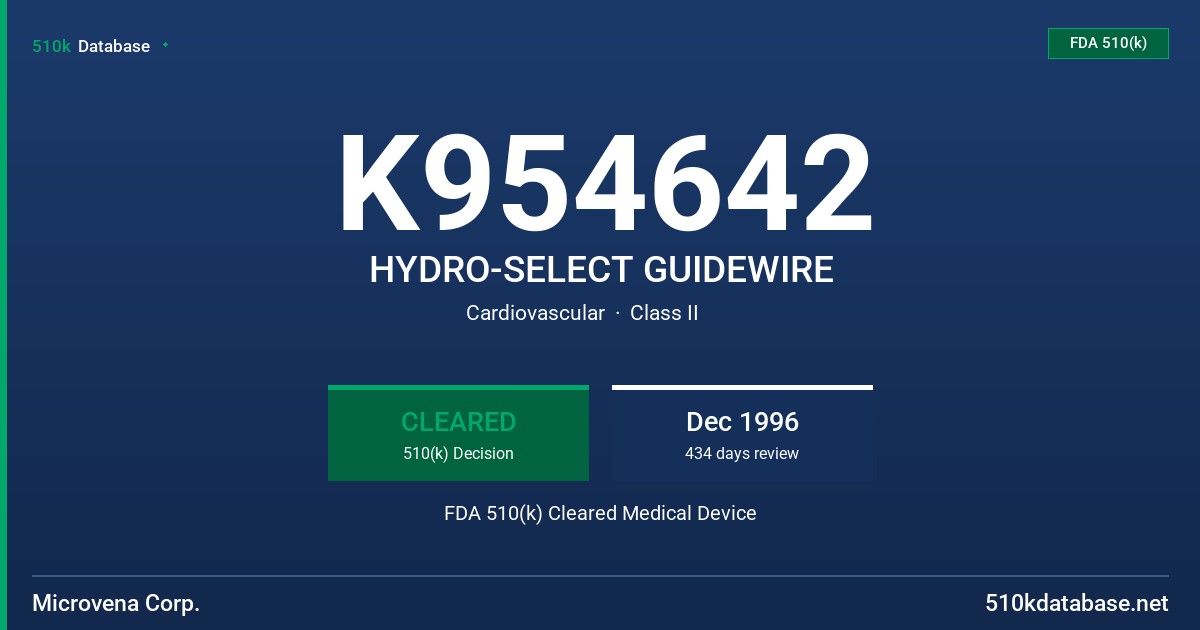 K954642 HYDRO-SELECT GUIDEWIRE FDA 510(k) Cleared Medical Device