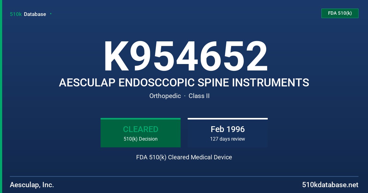 K954652 AESCULAP ENDOSCCOPIC SPINE INSTRUMENTS FDA 510(k) Cleared Medical Device