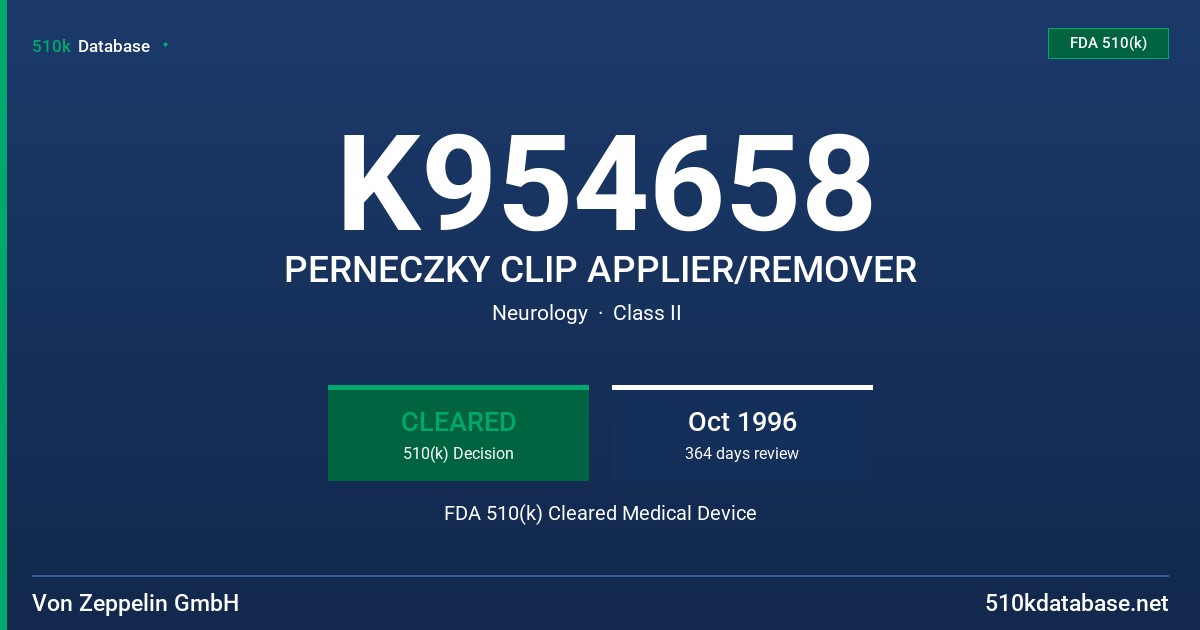 K954658 PERNECZKY CLIP APPLIER/REMOVER FDA 510(k) Cleared Medical Device