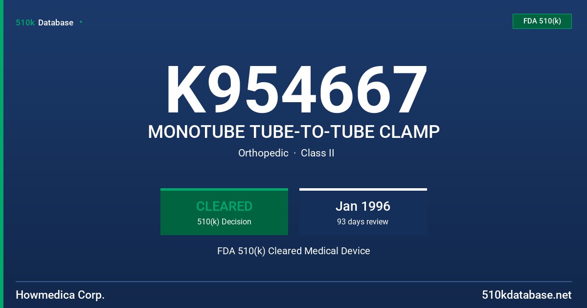 K954667 MONOTUBE TUBE-TO-TUBE CLAMP FDA 510(k) Cleared Medical Device
