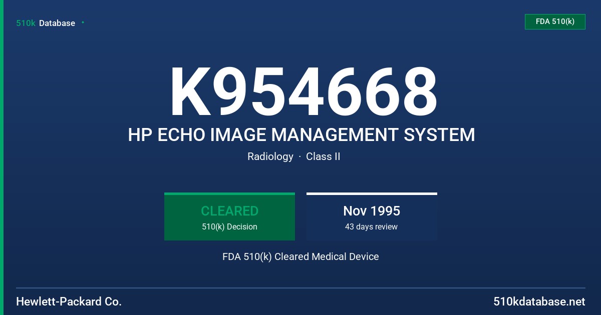 K954668 HP ECHO IMAGE MANAGEMENT SYSTEM FDA 510(k) Cleared Medical Device