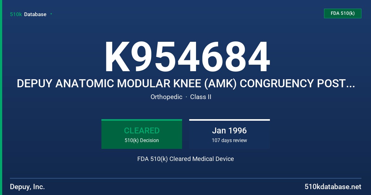 K954684 DEPUY ANATOMIC MODULAR KNEE (AMK) CONGRUENCY POSTERIOR STABILIZED TIBIAL INSERT FDA 510(k) Cleared Medical Device