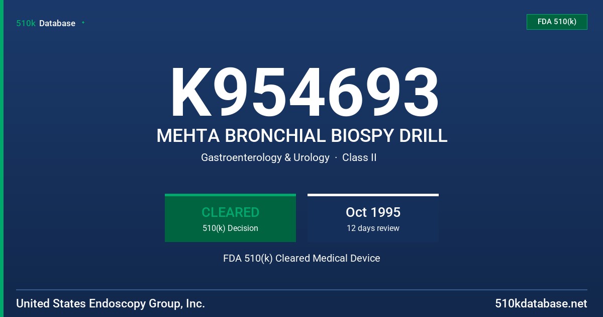 K954693 MEHTA BRONCHIAL BIOSPY DRILL FDA 510(k) Cleared Medical Device