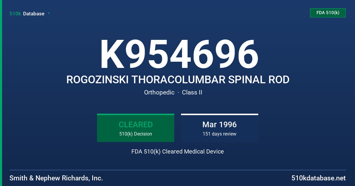 K954696 ROGOZINSKI THORACOLUMBAR SPINAL ROD FDA 510(k) Cleared Medical Device