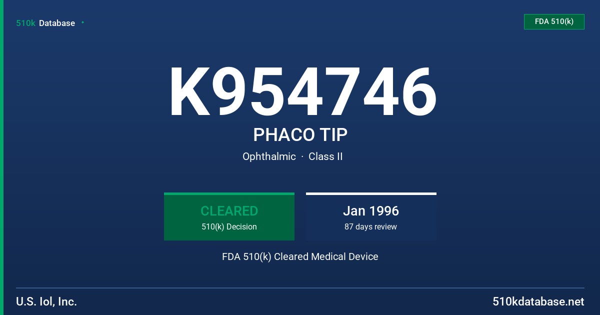 K954746 PHACO TIP FDA 510(k) Cleared Medical Device