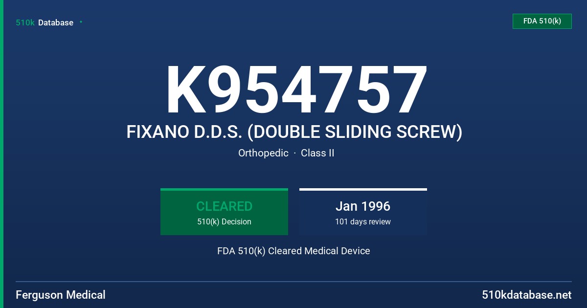 K954757 FIXANO D.D.S. (DOUBLE SLIDING SCREW) FDA 510(k) Cleared Medical Device