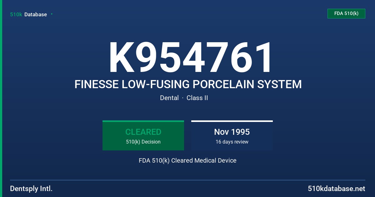 K954761 FINESSE LOW-FUSING PORCELAIN SYSTEM FDA 510(k) Cleared Medical Device