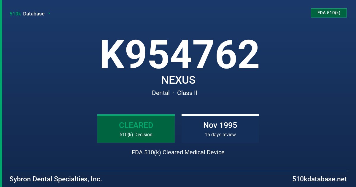 K954762 NEXUS FDA 510(k) Cleared Medical Device