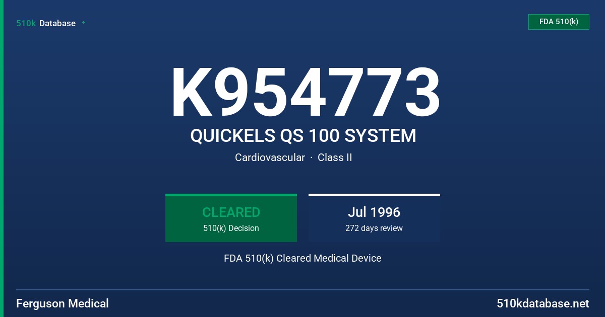 K954773 QUICKELS QS 100 SYSTEM FDA 510(k) Cleared Medical Device