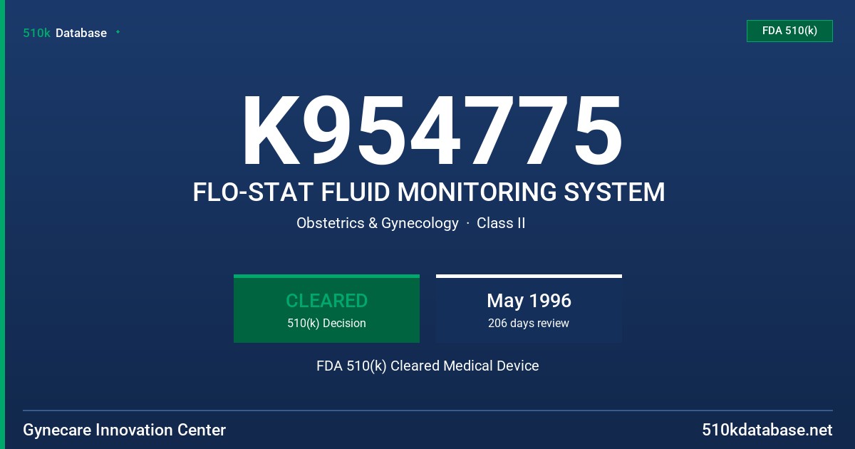 K954775 FLO-STAT FLUID MONITORING SYSTEM FDA 510(k) Cleared Medical Device