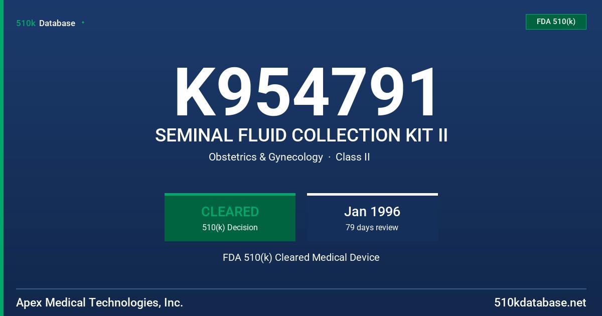 K954791 SEMINAL FLUID COLLECTION KIT II FDA 510(k) Cleared Medical Device