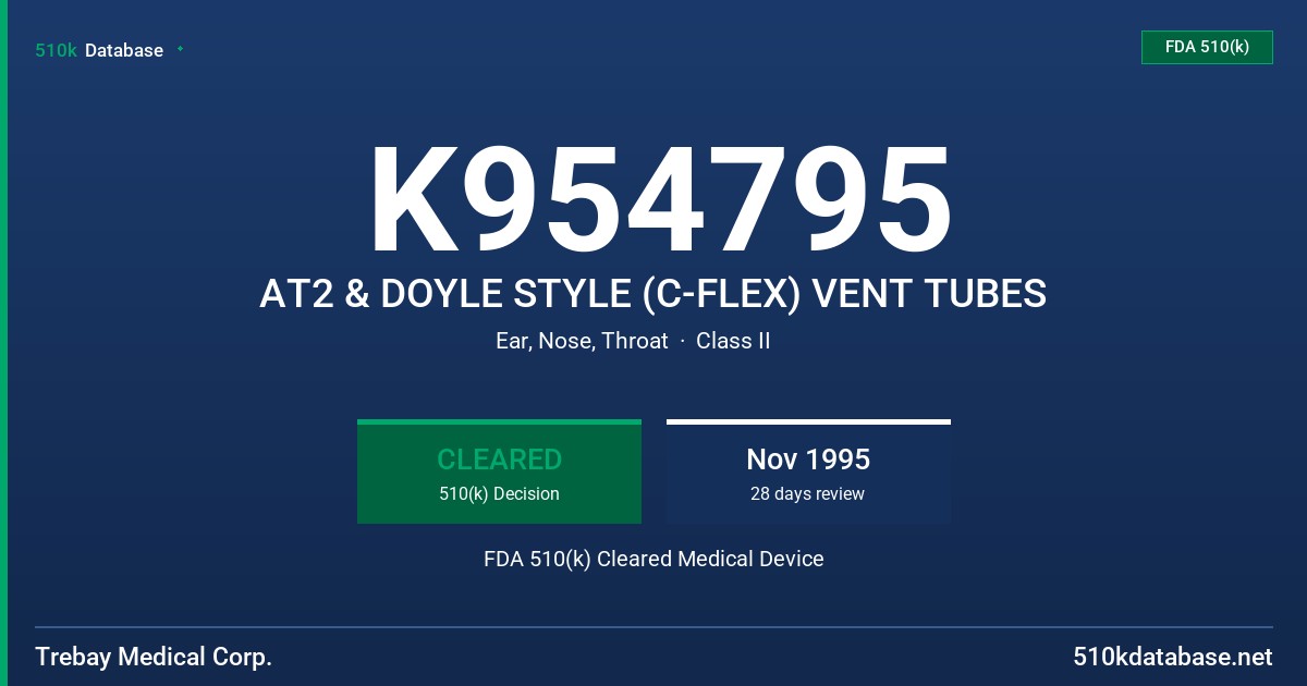 K954795 AT2 & DOYLE STYLE (C-FLEX) VENT TUBES FDA 510(k) Cleared Medical Device