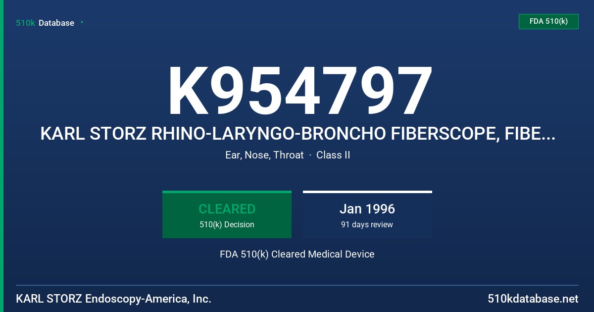 K954797 KARL STORZ RHINO-LARYNGO-BRONCHO FIBERSCOPE, FIBERSCOPE FOR BRONCHOSCOPY FDA 510(k) Cleared Medical Device