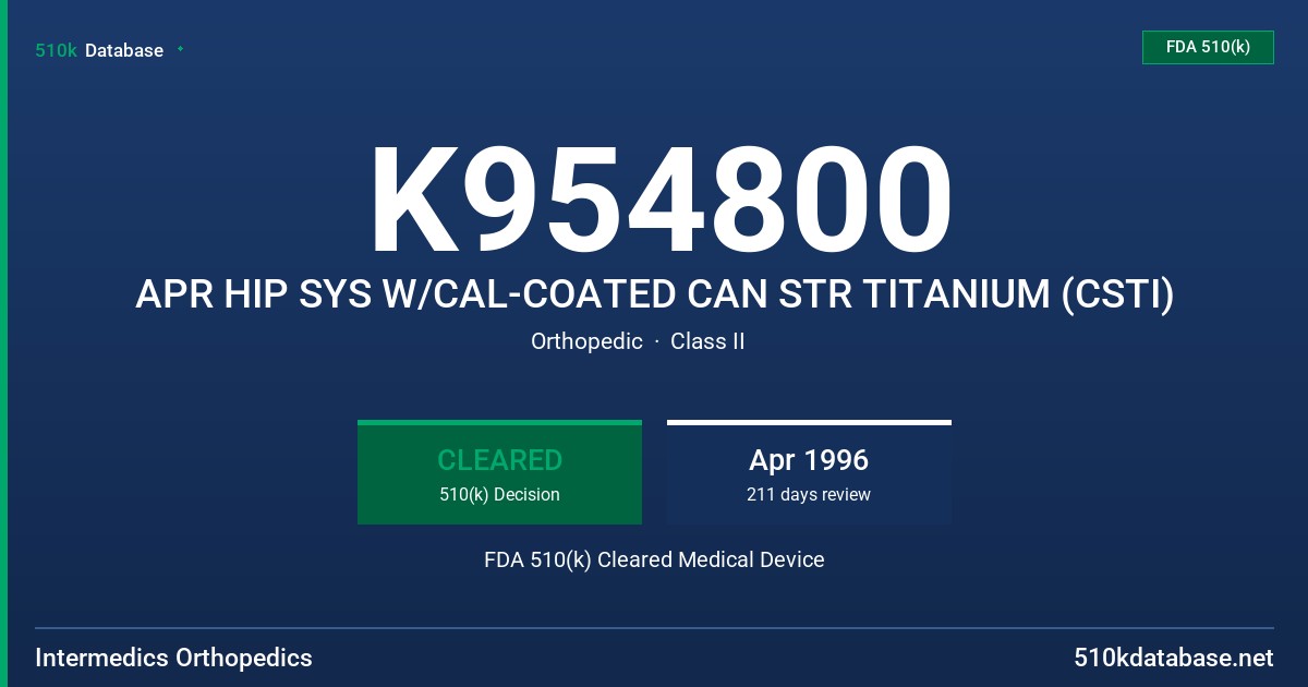 K954800 APR HIP SYS W/CAL-COATED CAN STR TITANIUM (CSTI) FDA 510(k) Cleared Medical Device