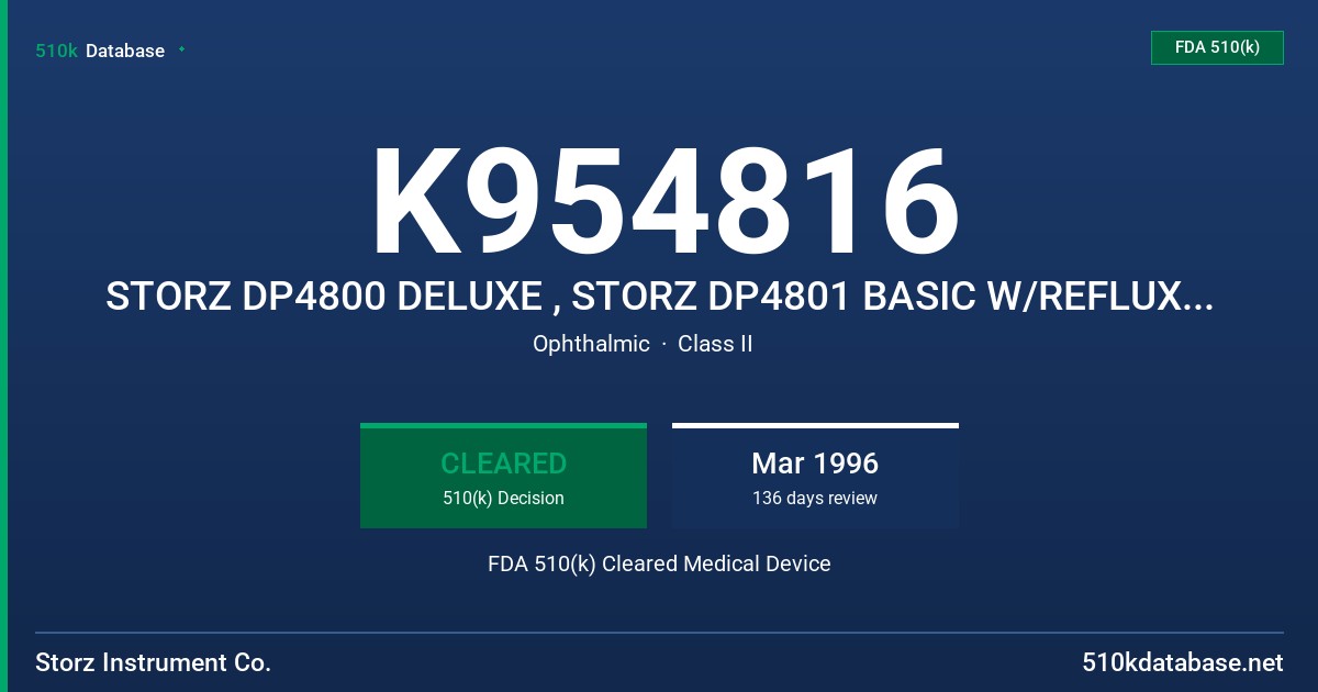 K954816 STORZ DP4800 DELUXE , STORZ DP4801 BASIC W/REFLUX, DP4801 BASIC POSTERIOR VITRECTOMY PACK WITH VARIABLE PORT CUTTER & RX FDA 510(k) Cleared Medical Device