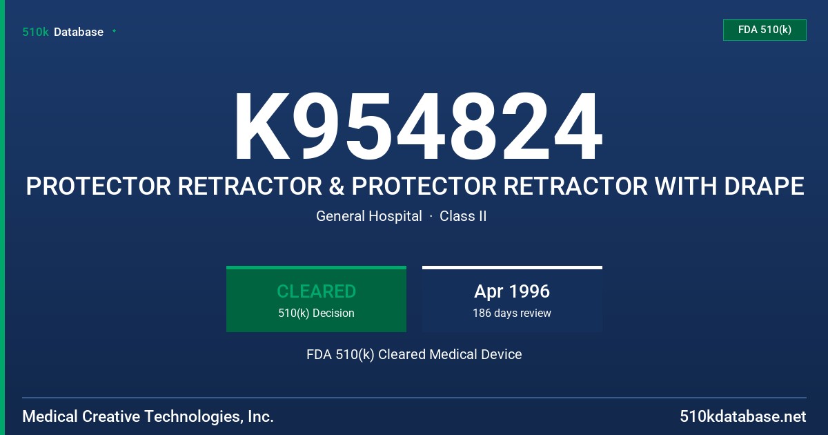 K954824 PROTECTOR RETRACTOR & PROTECTOR RETRACTOR WITH DRAPE FDA 510(k) Cleared Medical Device